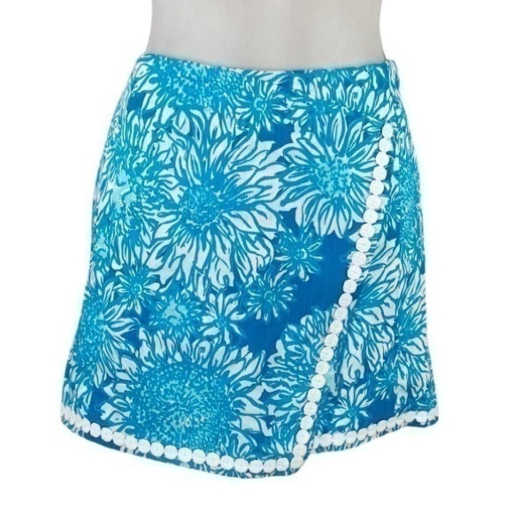 Lilly Pulitzer Dree Lion in the Sun Sunflower Blue White Print Skort 2 92472
